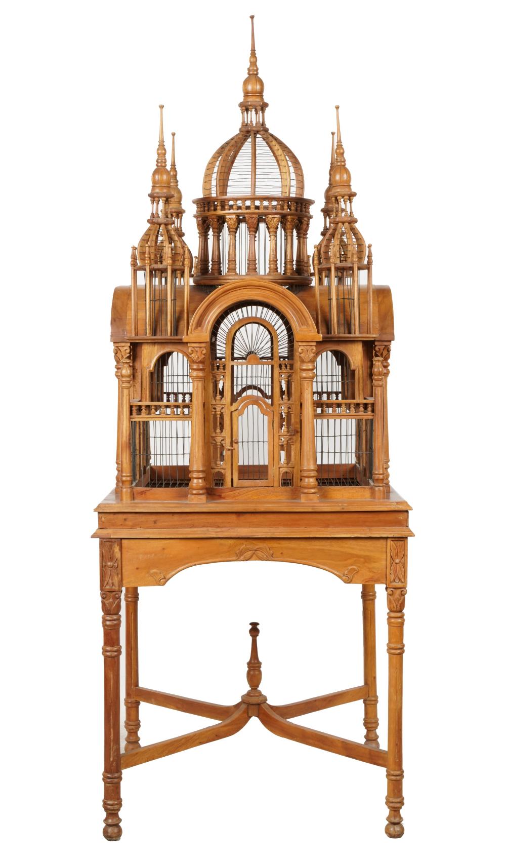 FRENCH FRUITWOOD BIRD CAGE ON STANDFrench
