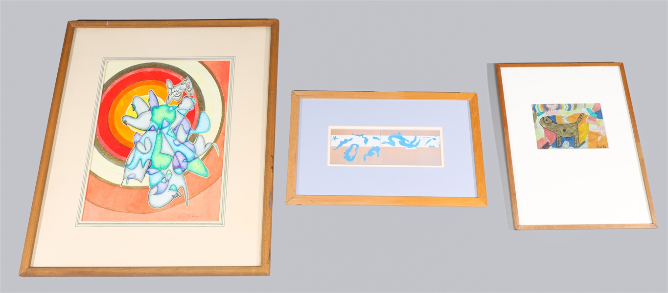 Group of three vintage abstract art