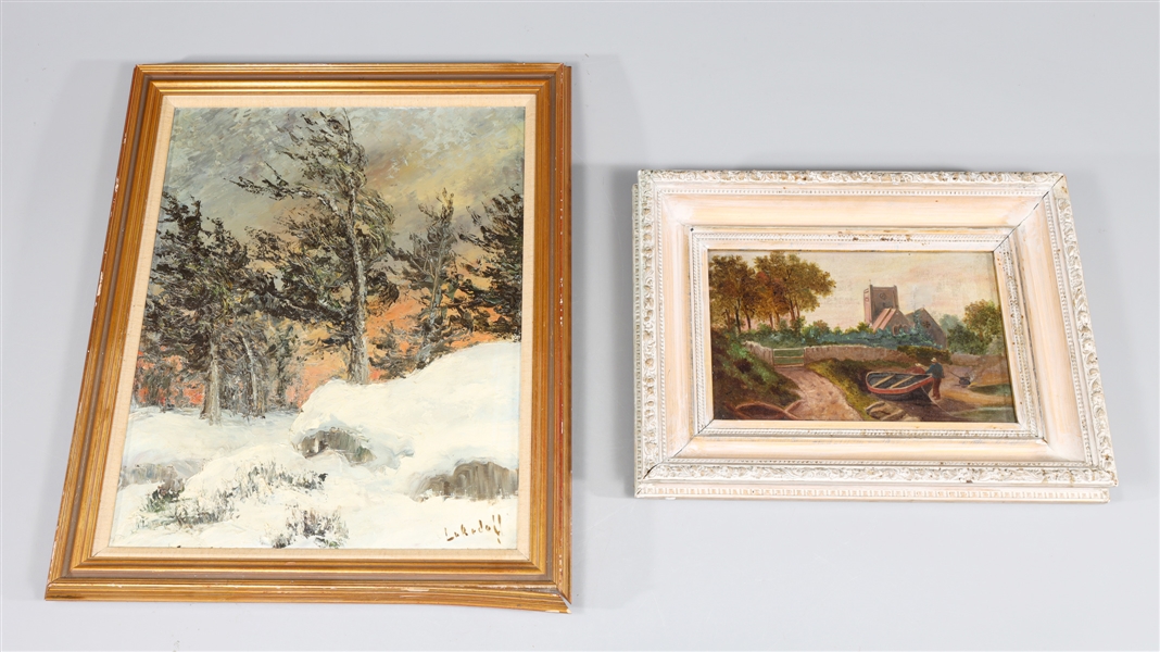 Group of two vintage oil on canvas