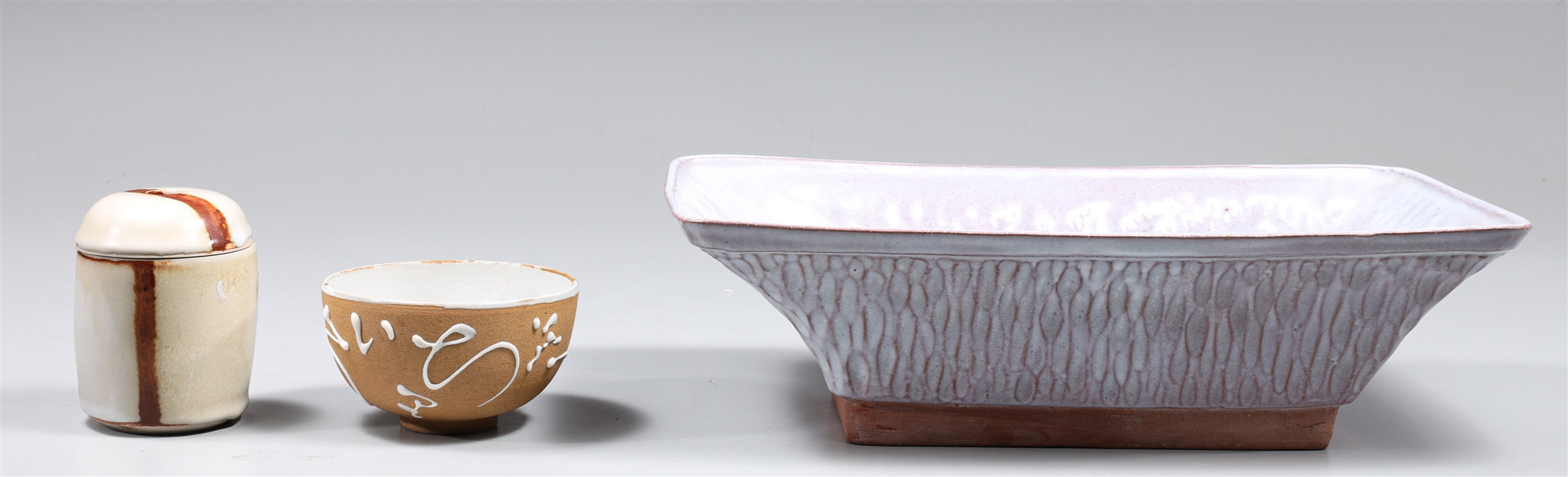Group of three studio pottery, bowl,