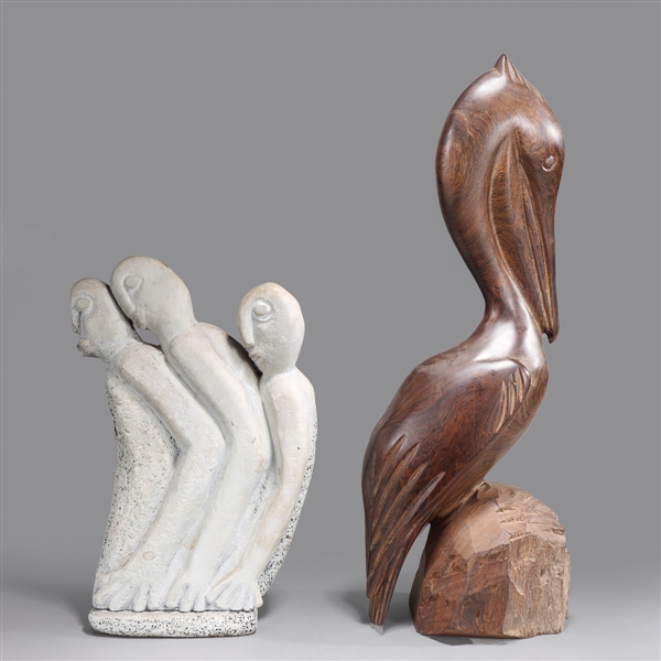 Pair mid century carved wood pelican