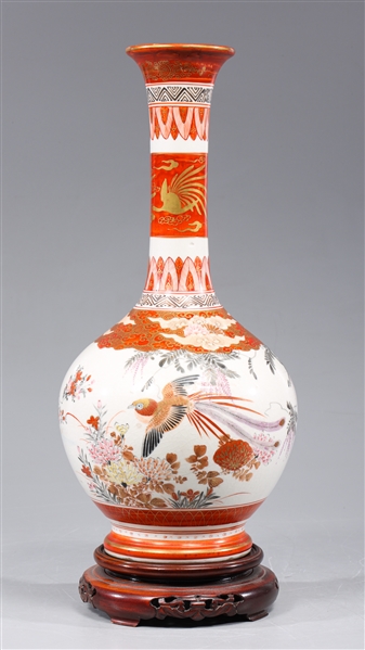 Japanese kutani vase with carved