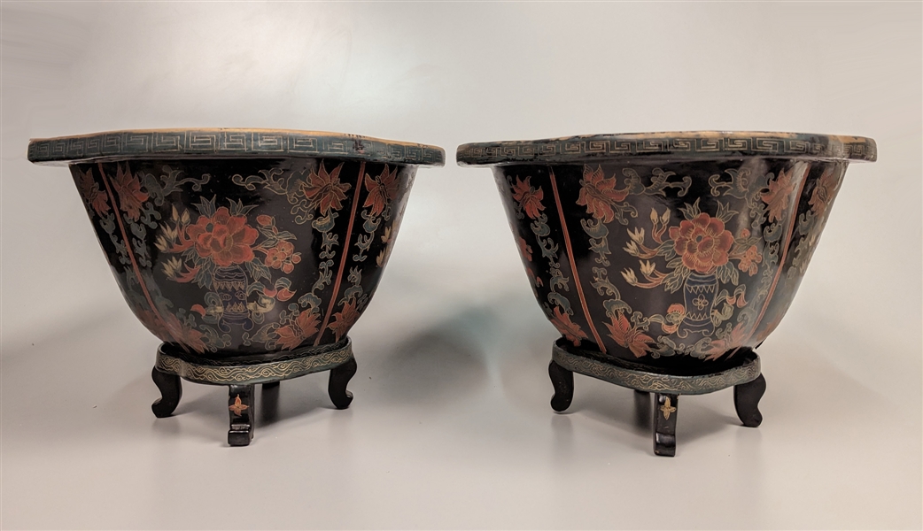 Pair vintage Chinese black lacquered 303cd3