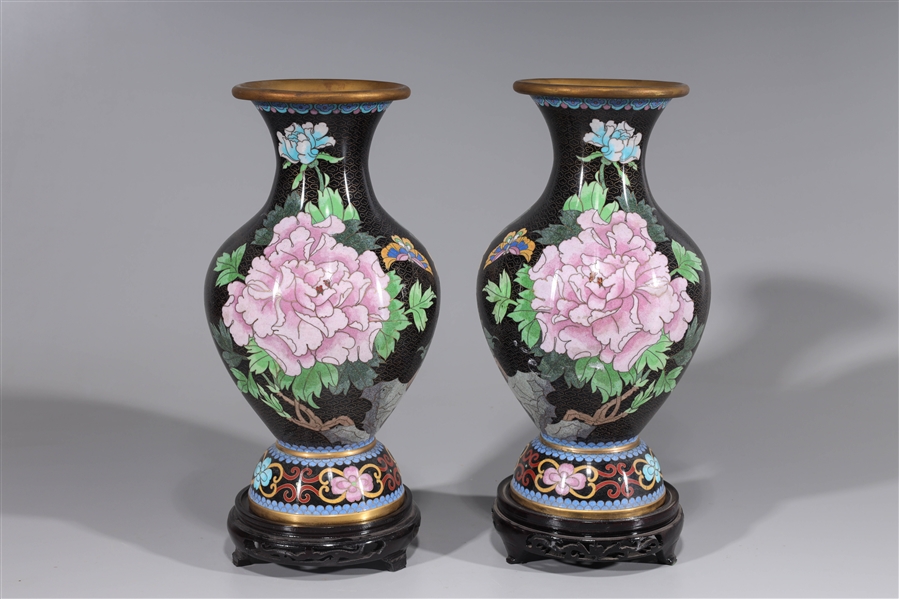 Pair chinese blackground cloisonne 303d06