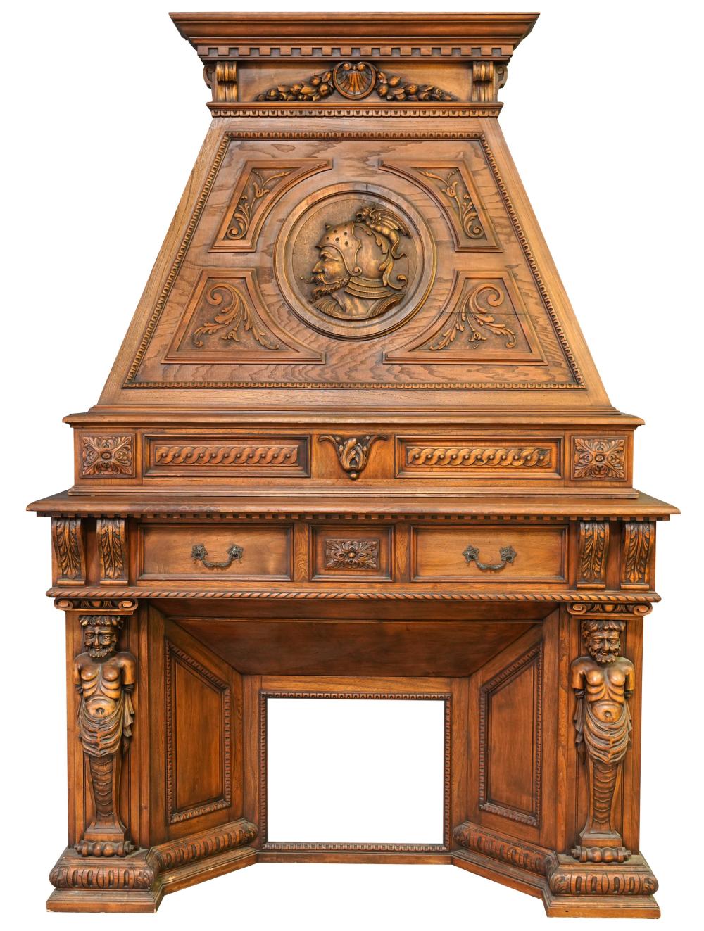 RENAISSANCE STYLE CARVED WOOD FIREPLACE 303d2b