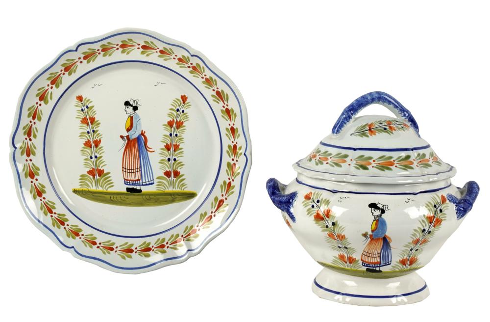 HENRIOT QUIMPER FAIENCE TUREEN AND ROUND