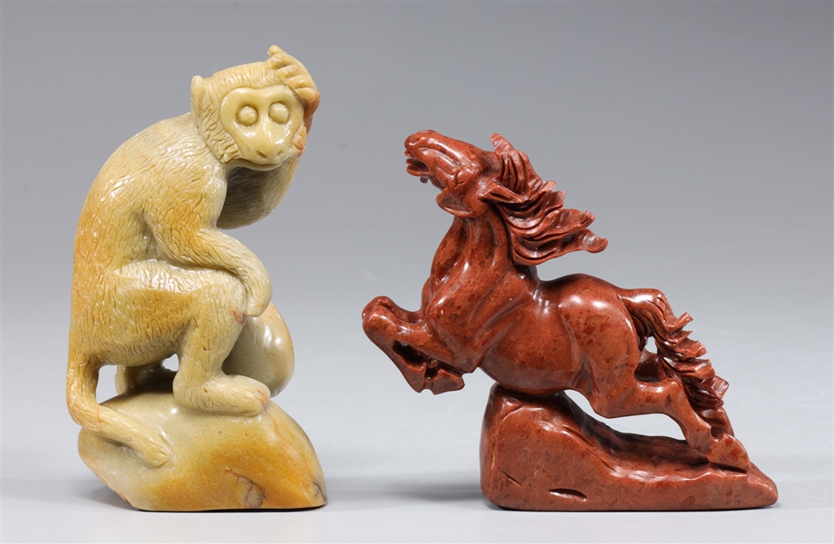 Two Chinese soapstone animal carvings,