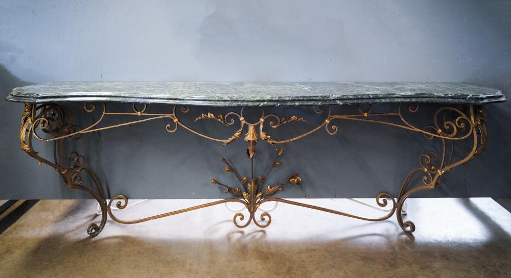 PAINTED AND GILT IRON AND MARBLE
