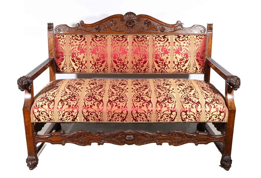 Carved Jacobean style settee with 303d8a