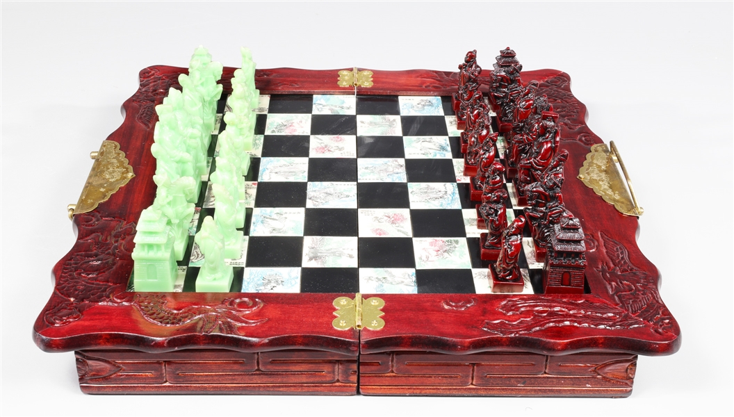 Carved mahogany finish Chinese chess