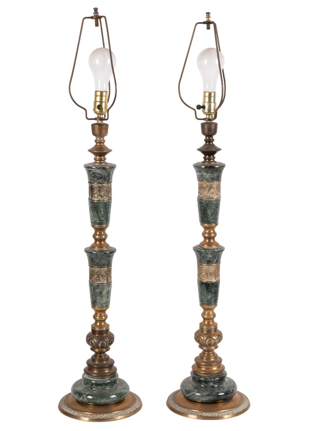 PAIR OF BRASS AND MARBLE TABLE LAMPSPair