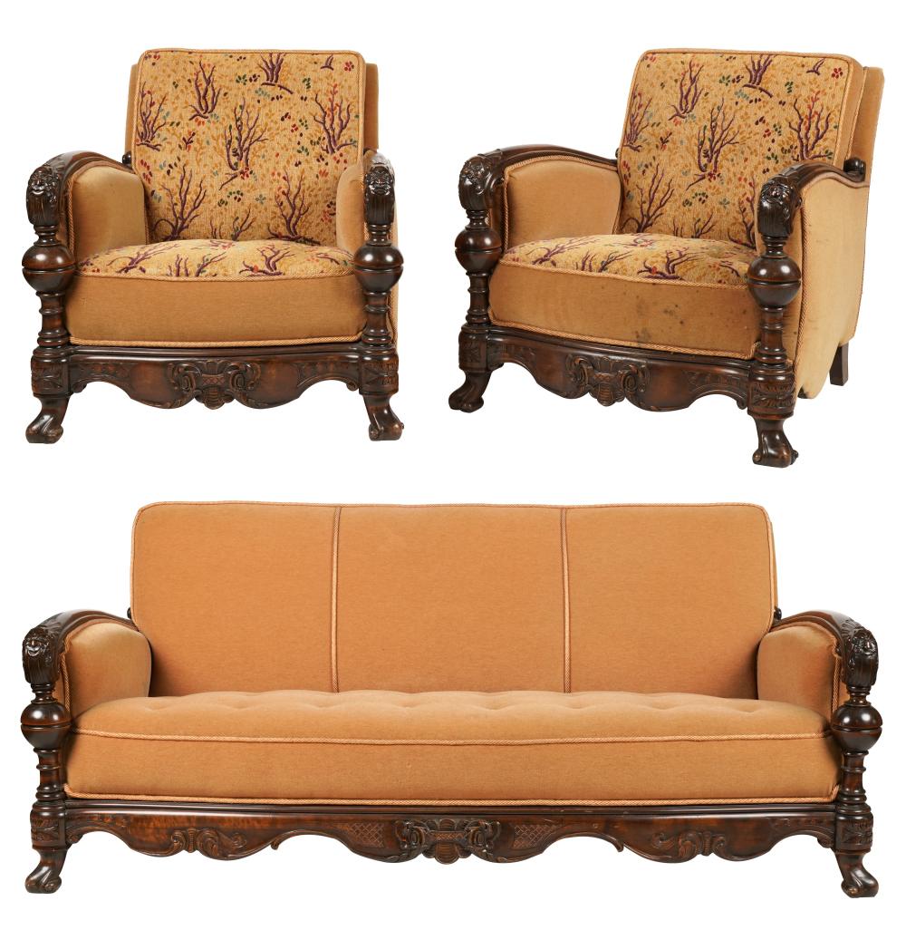 BAROQUE-STYLE CARVED SOFA AND TWO