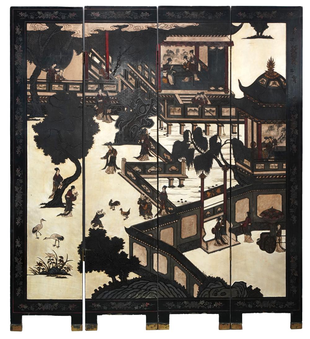 CHINESE COROMANDEL FOUR-PANEL SCREENChinese