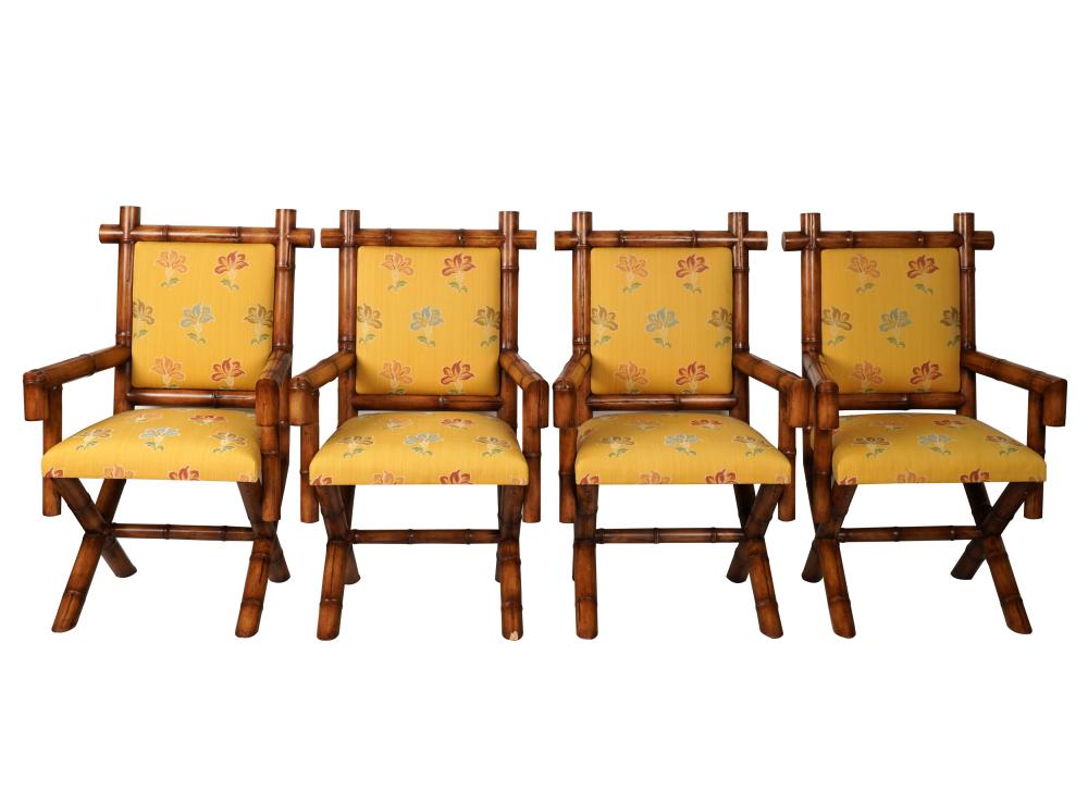 SET OF FOUR LACQUERED BAMBOO ARMCHAIRSSet
