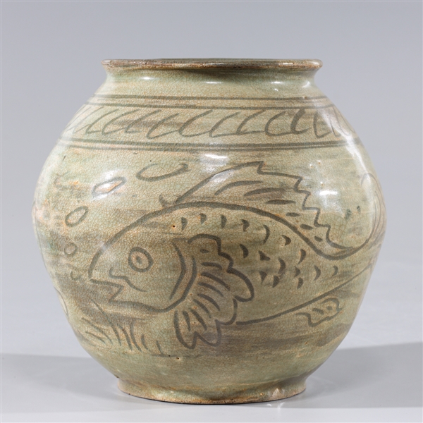 Korean ceramic glazed jar with 303f06