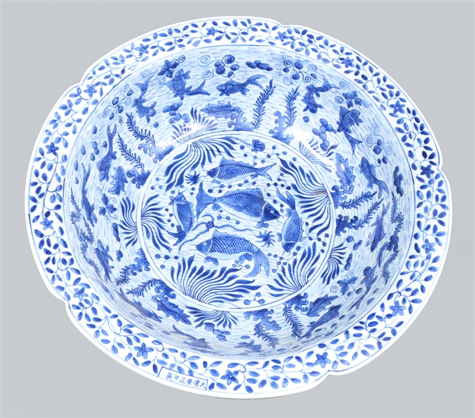 Large Chinese blue and white basin
