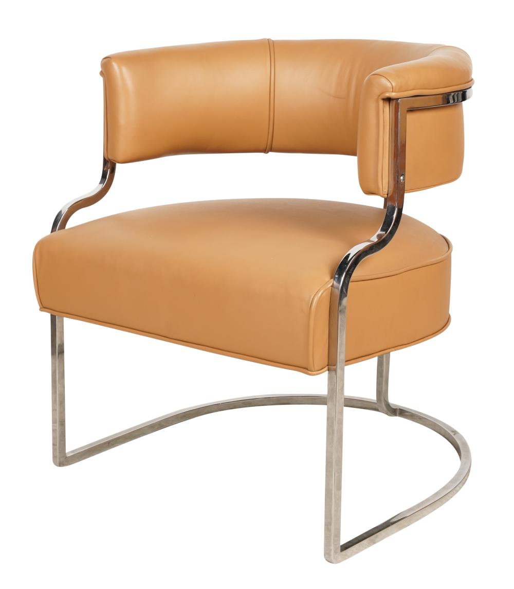 CHROME AND TAN LEATHER ARMCHAIRChrome 303fae