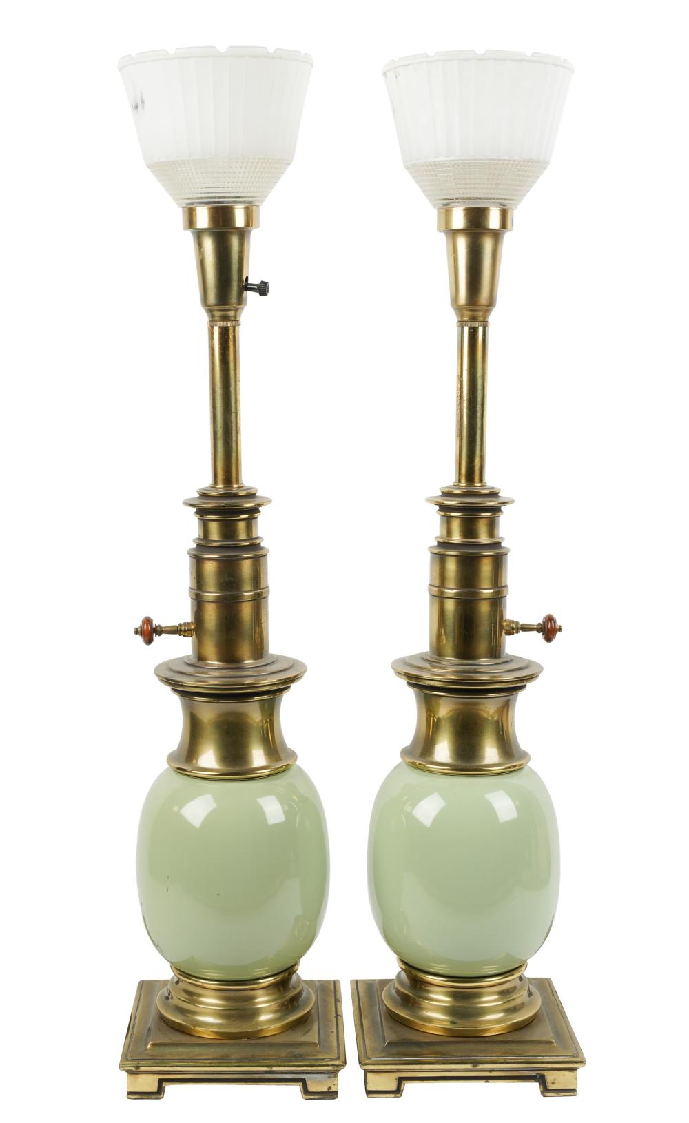 PAIR OF STIFFEL GREEN-GLAZED PORCELAIN