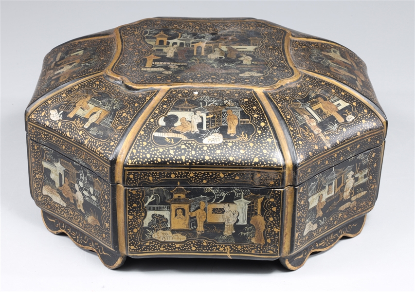 Large Chinese gilt black lacquer 303fed