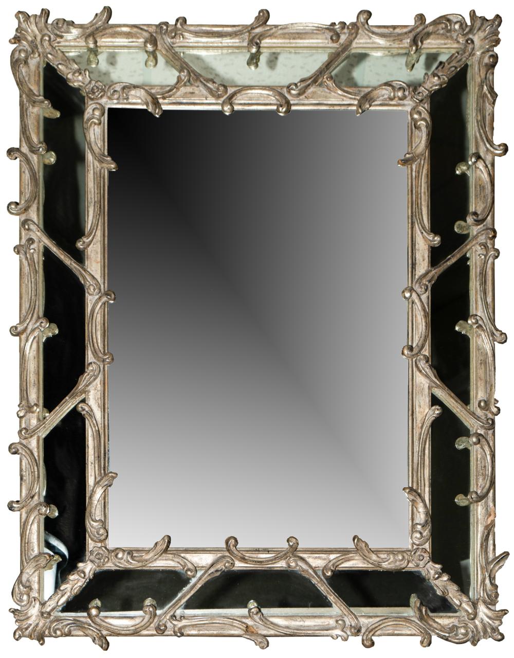 CARVED AND SILVERED WOOD WALL MIRRORCarved 303ffe