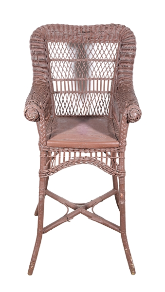 Antique Victorian wicker baby highchair;