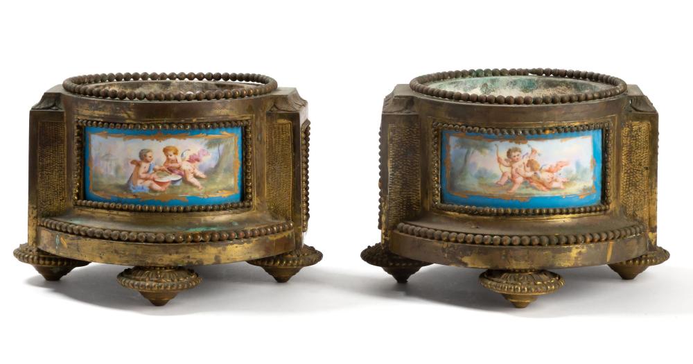 PAIR OF SEVRES-STYLE PORCELAIN-INSET
