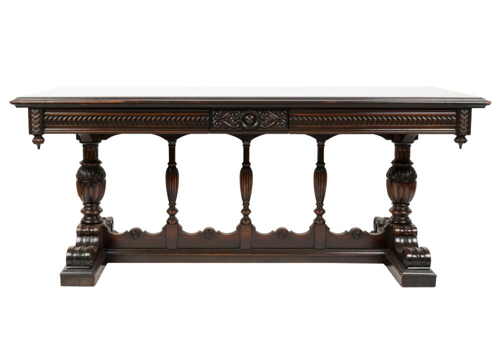 CARVED AND STAINED WOOD SOFA TABLECarved 304042