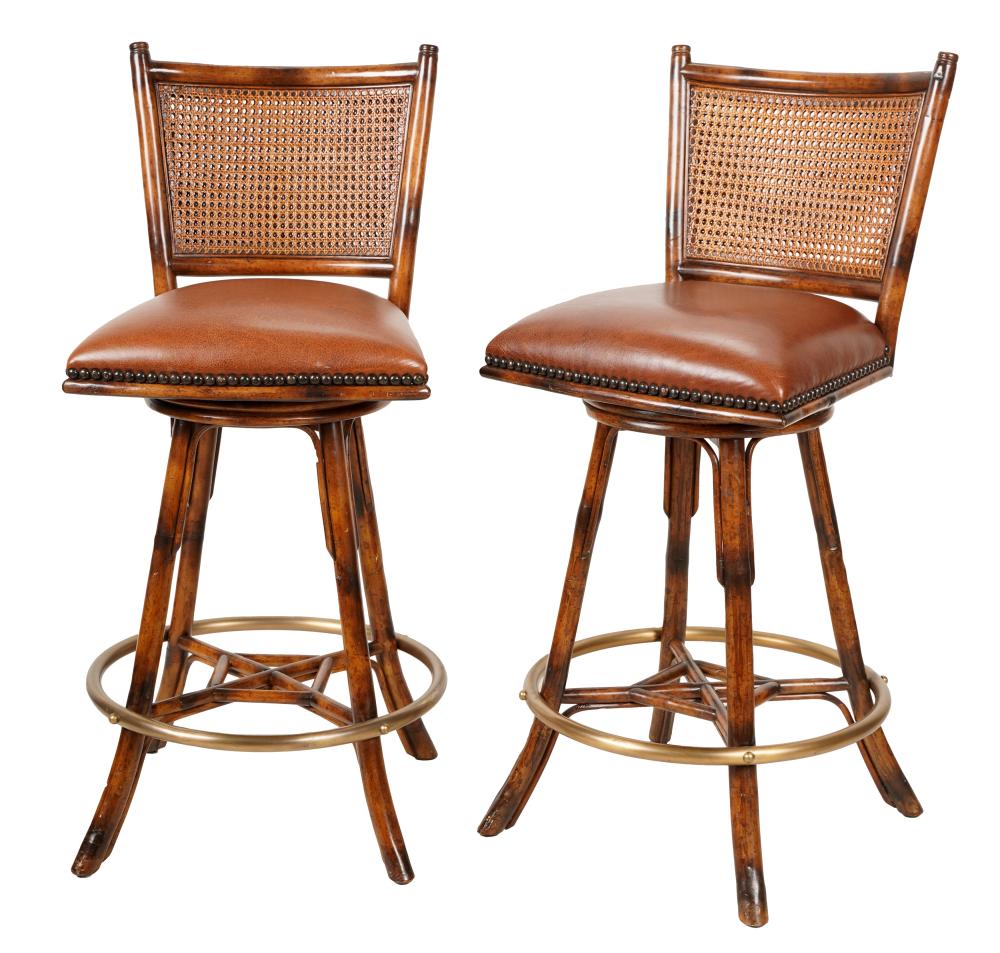 PAIR OF RATTAN AND LEATHER SWIVEL 304071