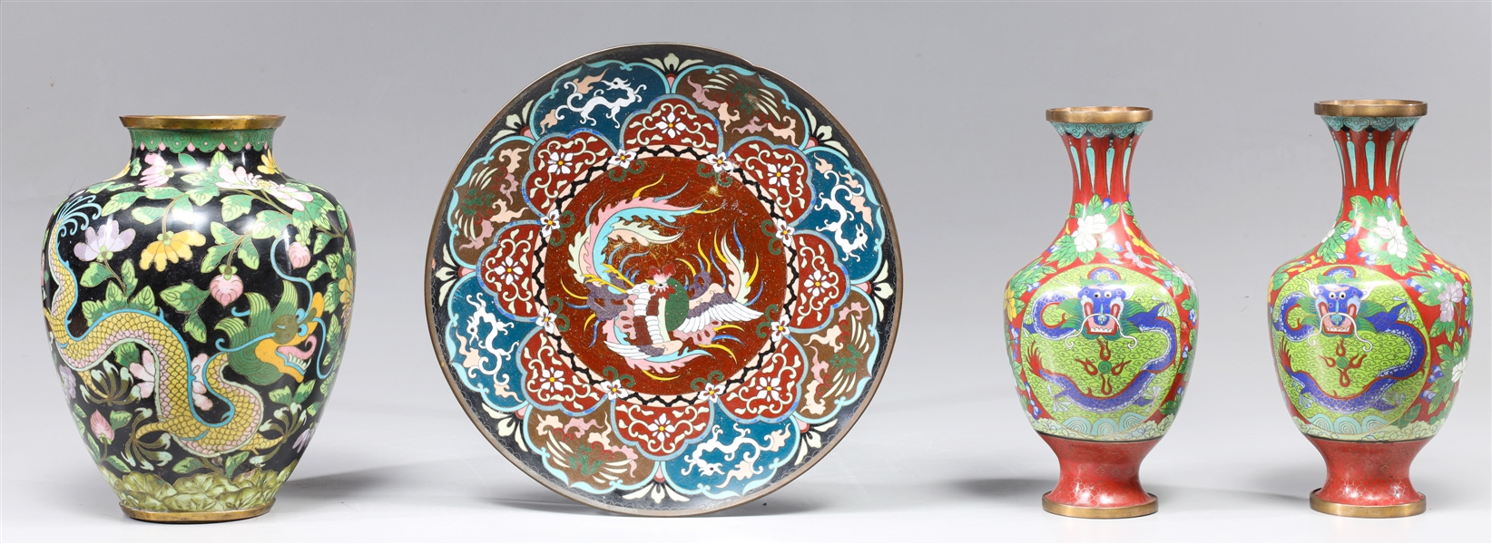 Group of four vintage Chinese cloisonné