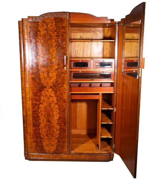 Art Deco carved wood armoire; comprising