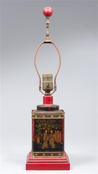 Vintage Chinese tin tea caddy table 3041b3