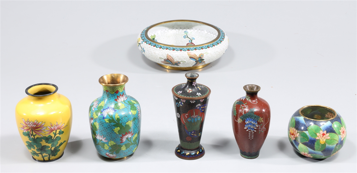 Group of six vintage Chinese cloisonné