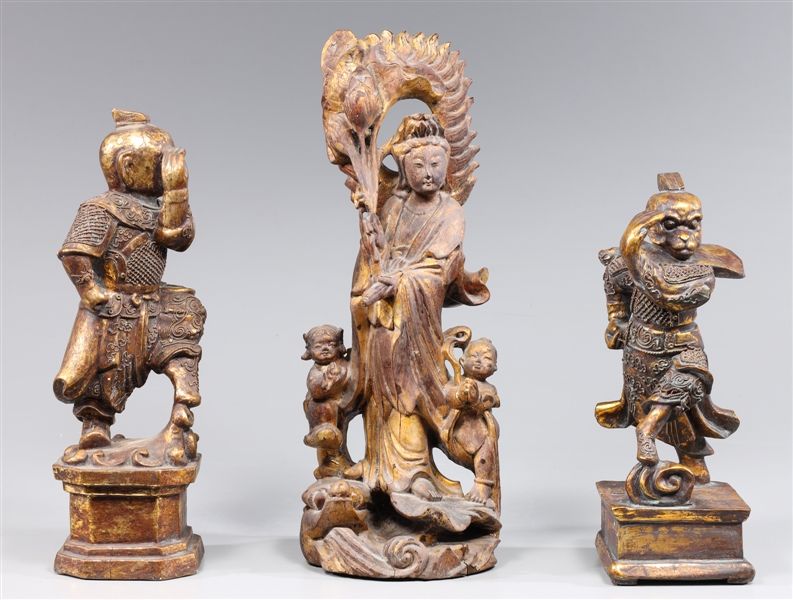 Group of three gilt Chinese statues;