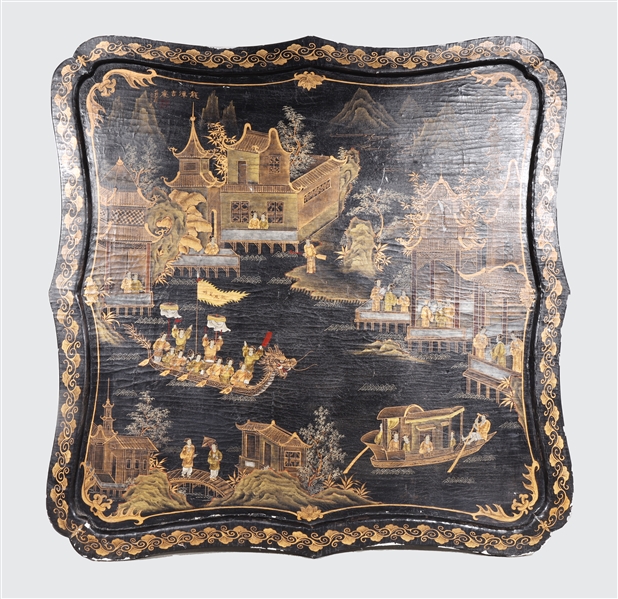 Black Chinese lacquer panel with 3041c3