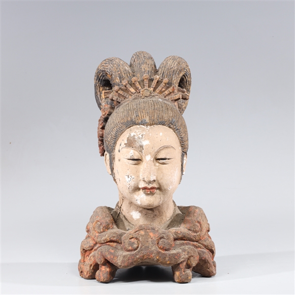 Vintage Chinese carved wood bust