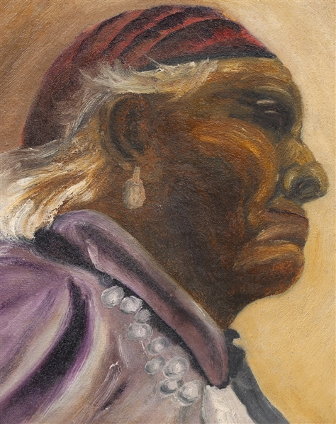 Oil on board Navajo Indian portrait,