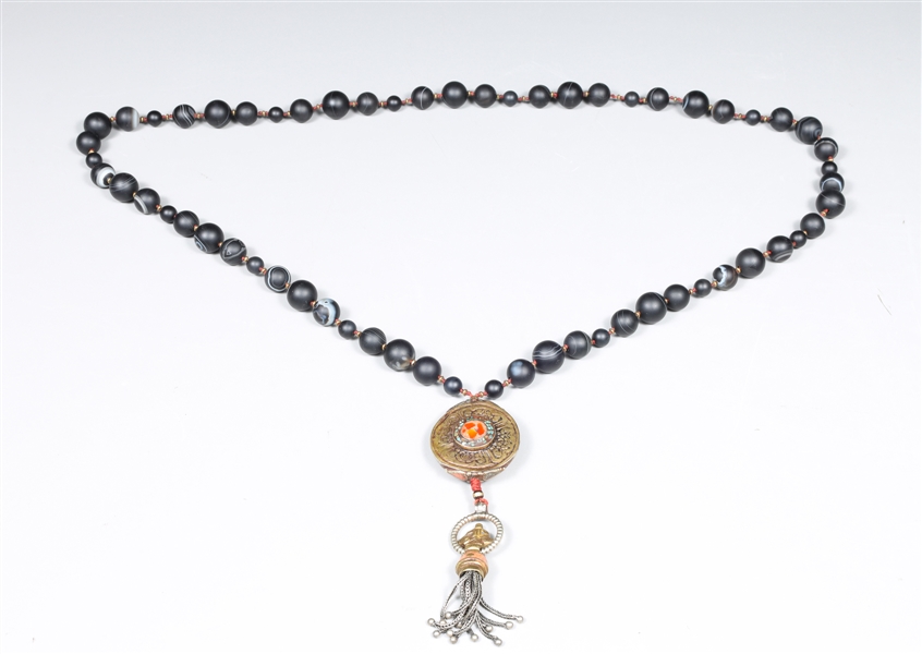 Black stone necklace with Tibetan 3042d0