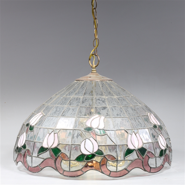 Vintage painted glass dome lamp with