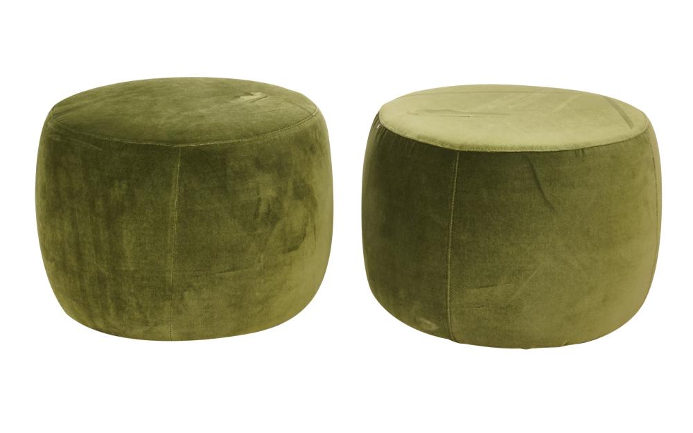 PAIR OF GREEN FABRIC-UPHOLSTERED