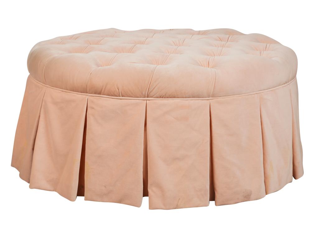 TUFTED PINK VELVET ROUND OTTOMANTufted