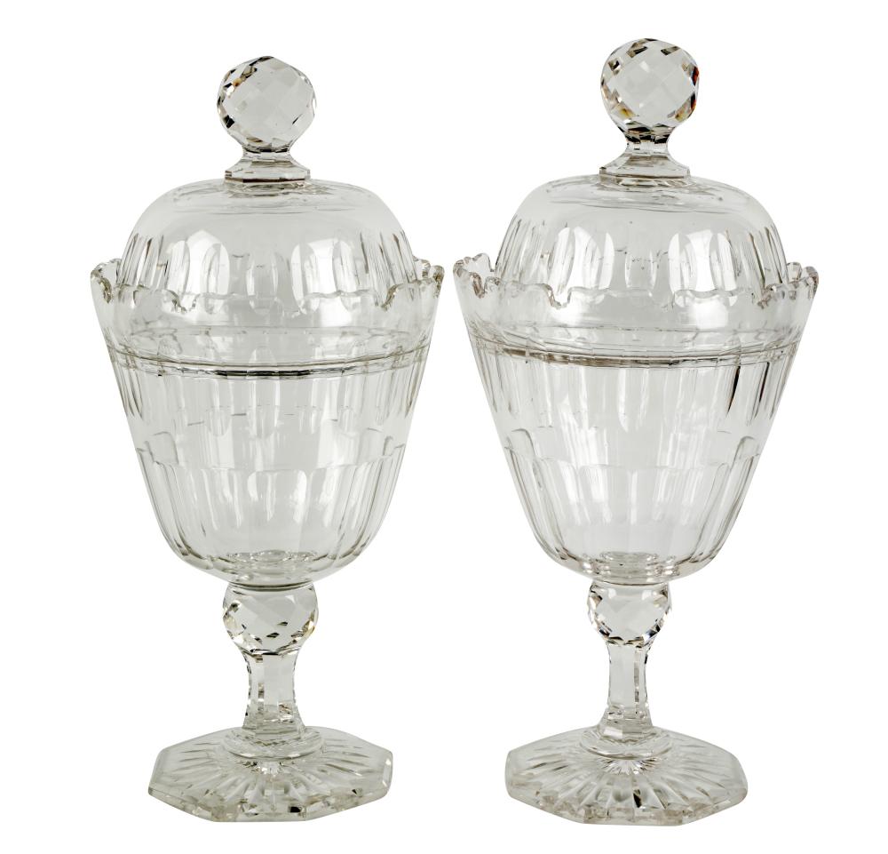 PAIR OF CUT CRYSTAL CANDY JARSPair of