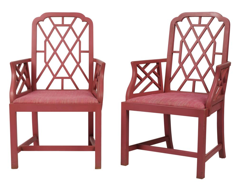 PAIR OF PINK PAINTED CHIPPENDALE STYLE 30440c