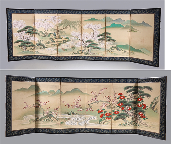 Two antique Japanese six-panel