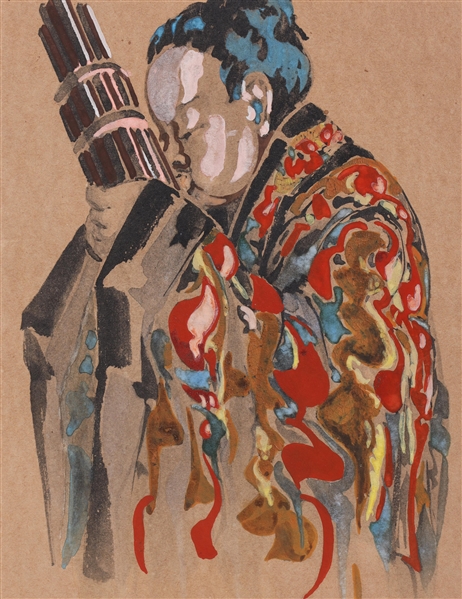 Japanese painting of musician with