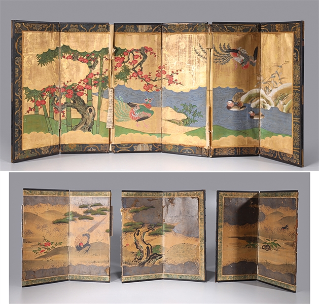 Two antique Japanese six-panel