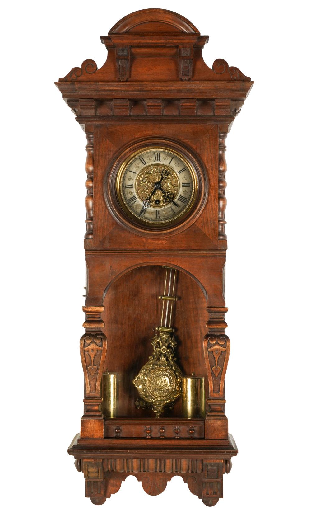 CARVED WALNUT REGULATOR WALL CLOCKCarved 304472