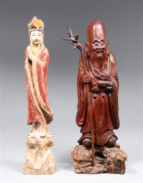 Group of two carved Chinese wood