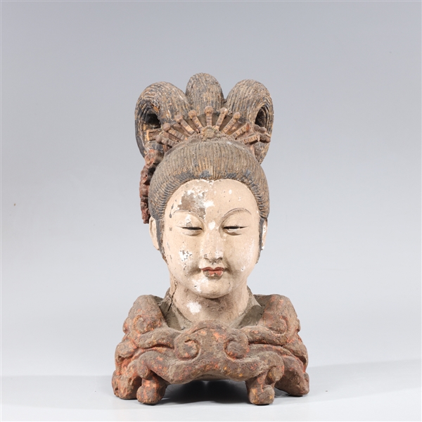 Carved wood Chinese figural bust;