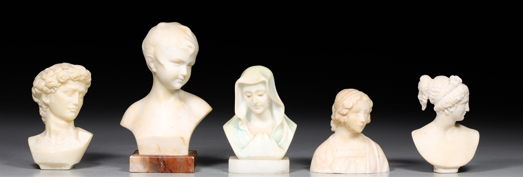 Group of five vintage carved marble