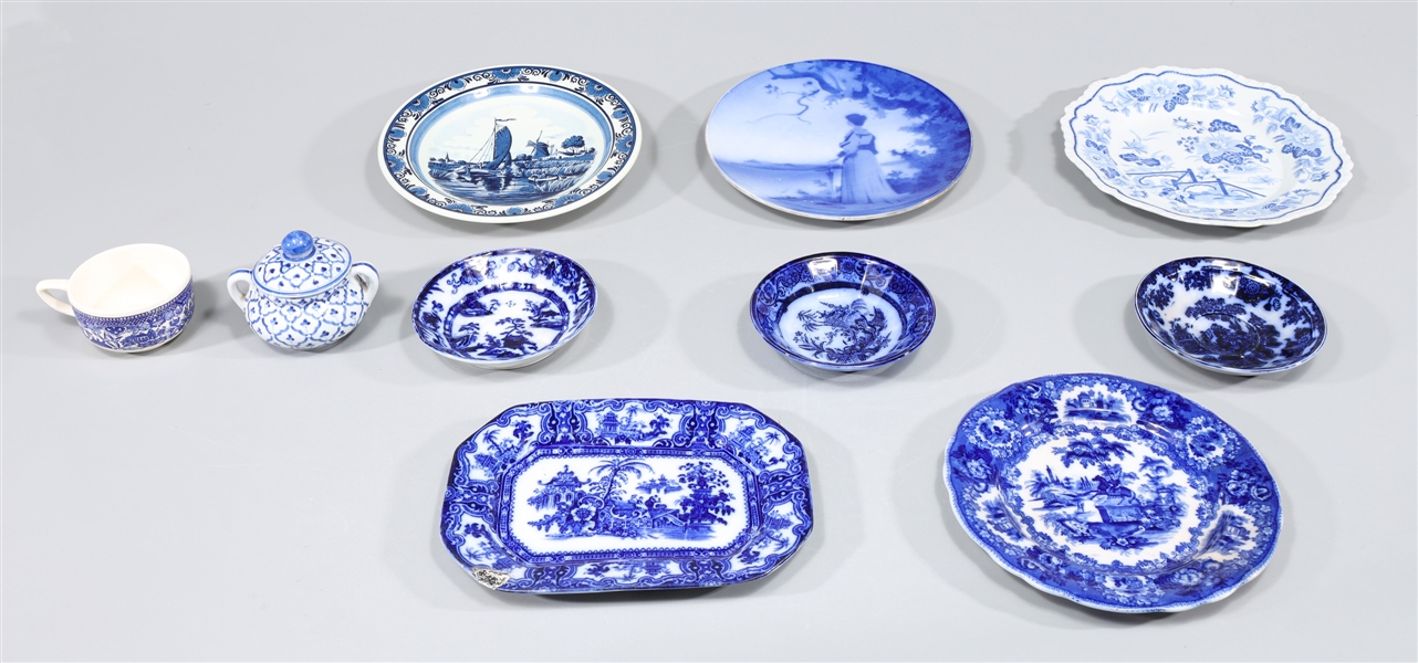 Group of ten antique flow blue collection,